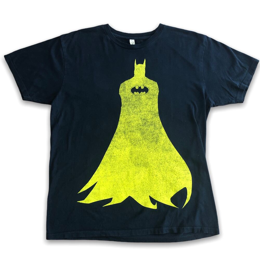 Batman Retro Classic Cape Logo T-Shirt Navy Blue Yellow Men's size Large
